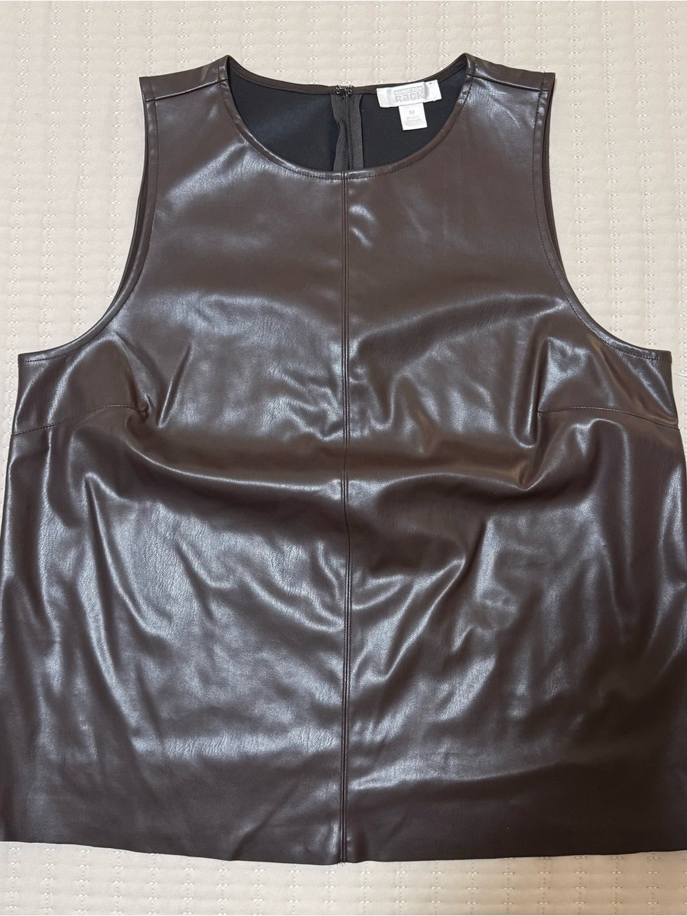 Sleeveless Faux Leather Tank Top in Dark Brown